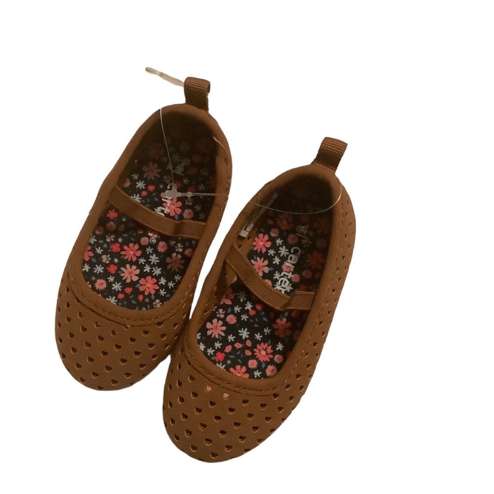 Carter's EASTON Ballet Flat Shoes Girl Toddler 4 Heart Cutout Detail Brown NWT